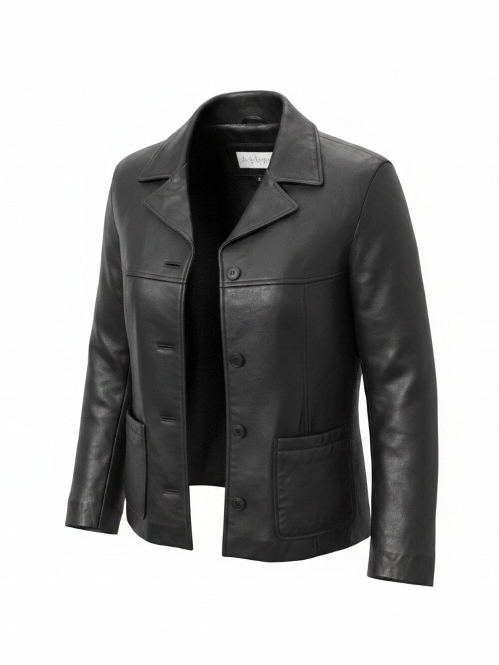 Vintage 100% Leather Black Jacket Women’s Button Front Y2K Minimalist Coat